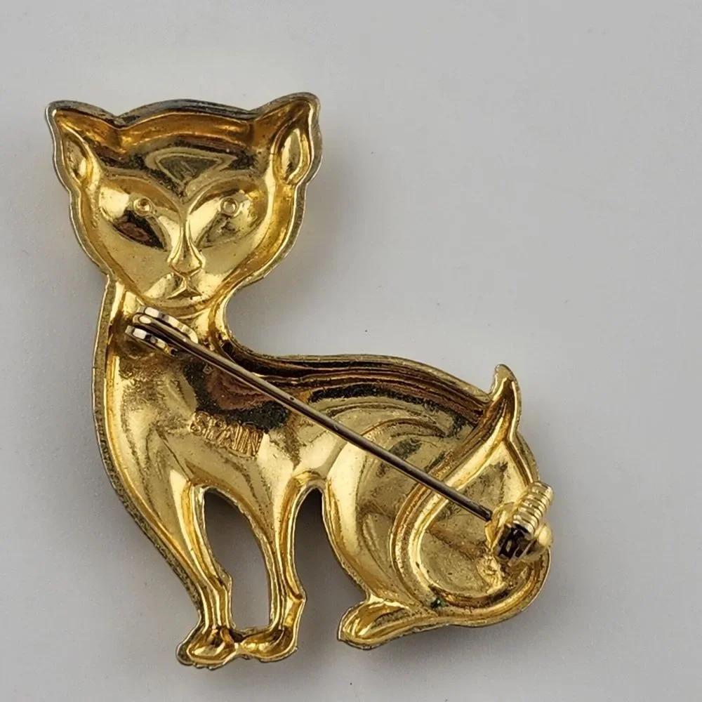 Vintage Spanish Damascene‎ Cat Enamel Brooch